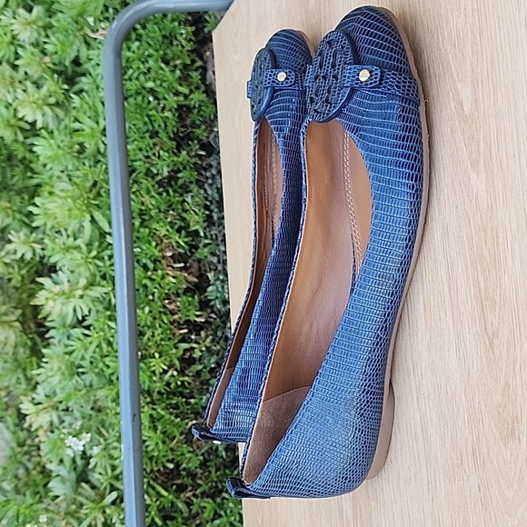 Tory BurchTory Burch Navy Blue Lizard Embossed Leather Ballet Flats Size 7.5 - Picture 3 of 11